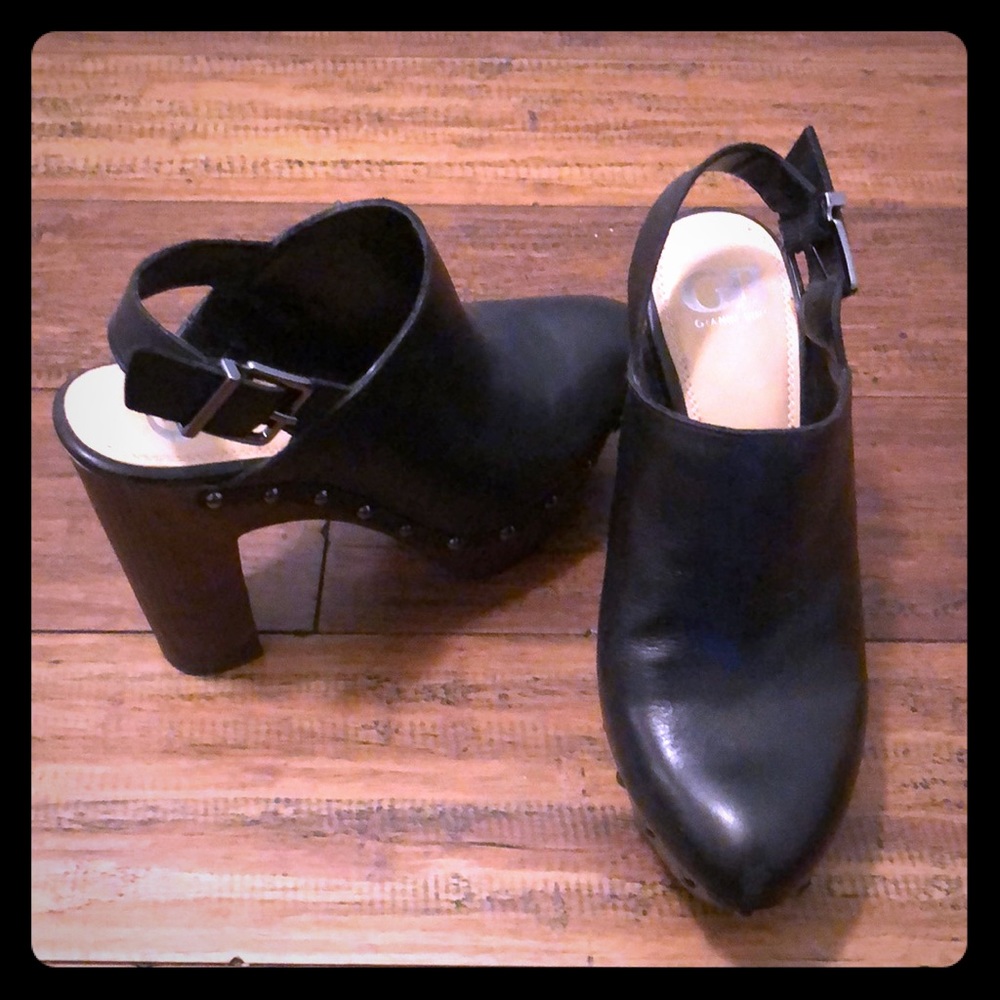 Black. Mule Heels. Platform. GB. 8. 4 inch